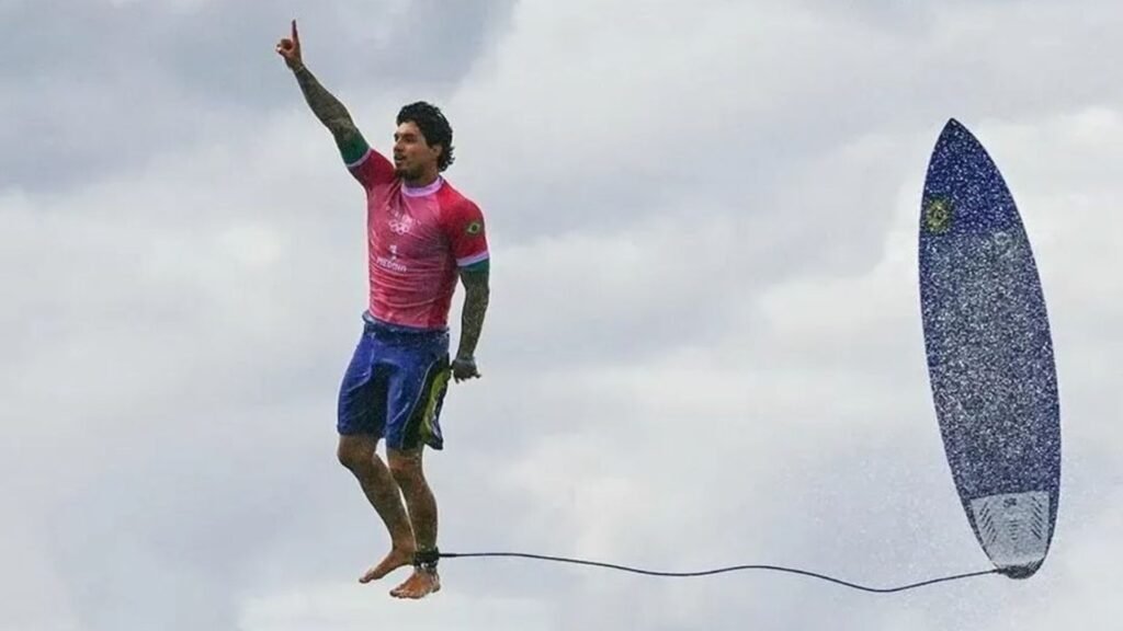 Imagem de Gabriel Medina em Paris 2024, é destaque na imprensa mundial